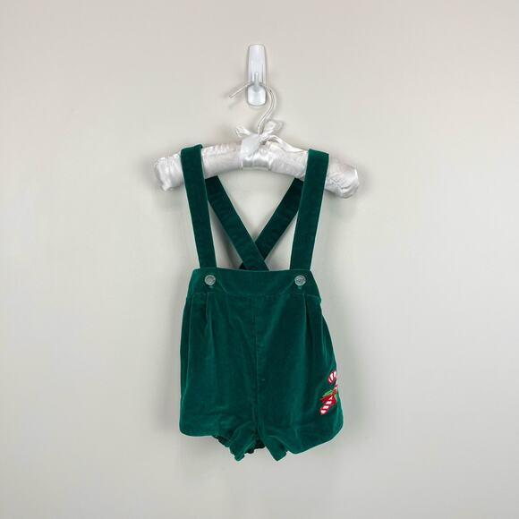 Vintage Green Candy Cane Suspender Shorts 6 Months - Picture 1 of 5